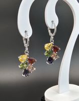 Bunte Topas Trauben Ohrringe 925 Silber Rhodiniert Hänger Ne