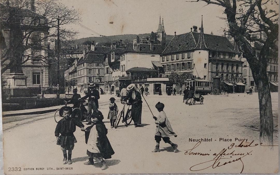 Cartoline postali: NEUCHÂTEL - Place Pury - Trams - 1902 – Usato da Delémont venduto da Domdom1