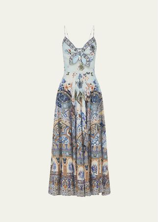 Camilla Linen Long Dress with Tie