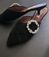 BALLY Mules Gr. 37 Schwarz Wildleder Kristall-Schnalle Panto