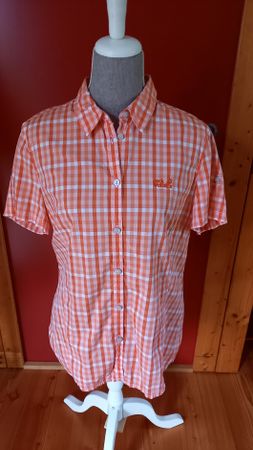 Jack Wolfskin Bluse kariert orange weiss Grösse L kurzarm