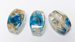3 hochwertige Acryl Perlen rechteckig, 25mmx18mm, blau Gold