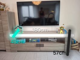 Meuble TV bois 180x57x48 cm couleur chêne occasion