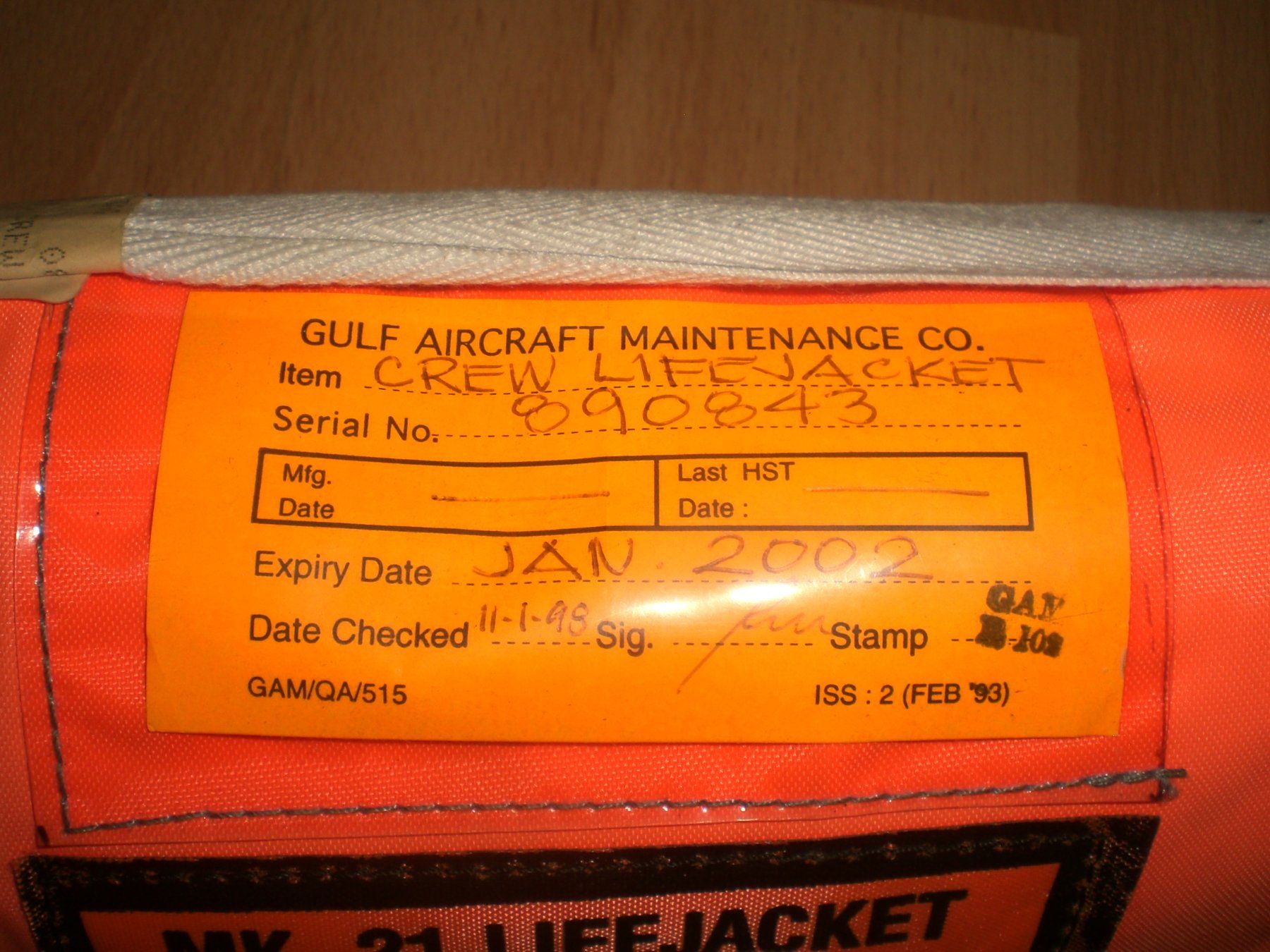 Misurare: Aviatik Crew Schwimmweste Gulf Air – Usato da Grellingen venduto da Neuron67 2