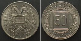 50 Groschen 1934, sog. NACHTSCHILLING, Ku-Ni, stgl!