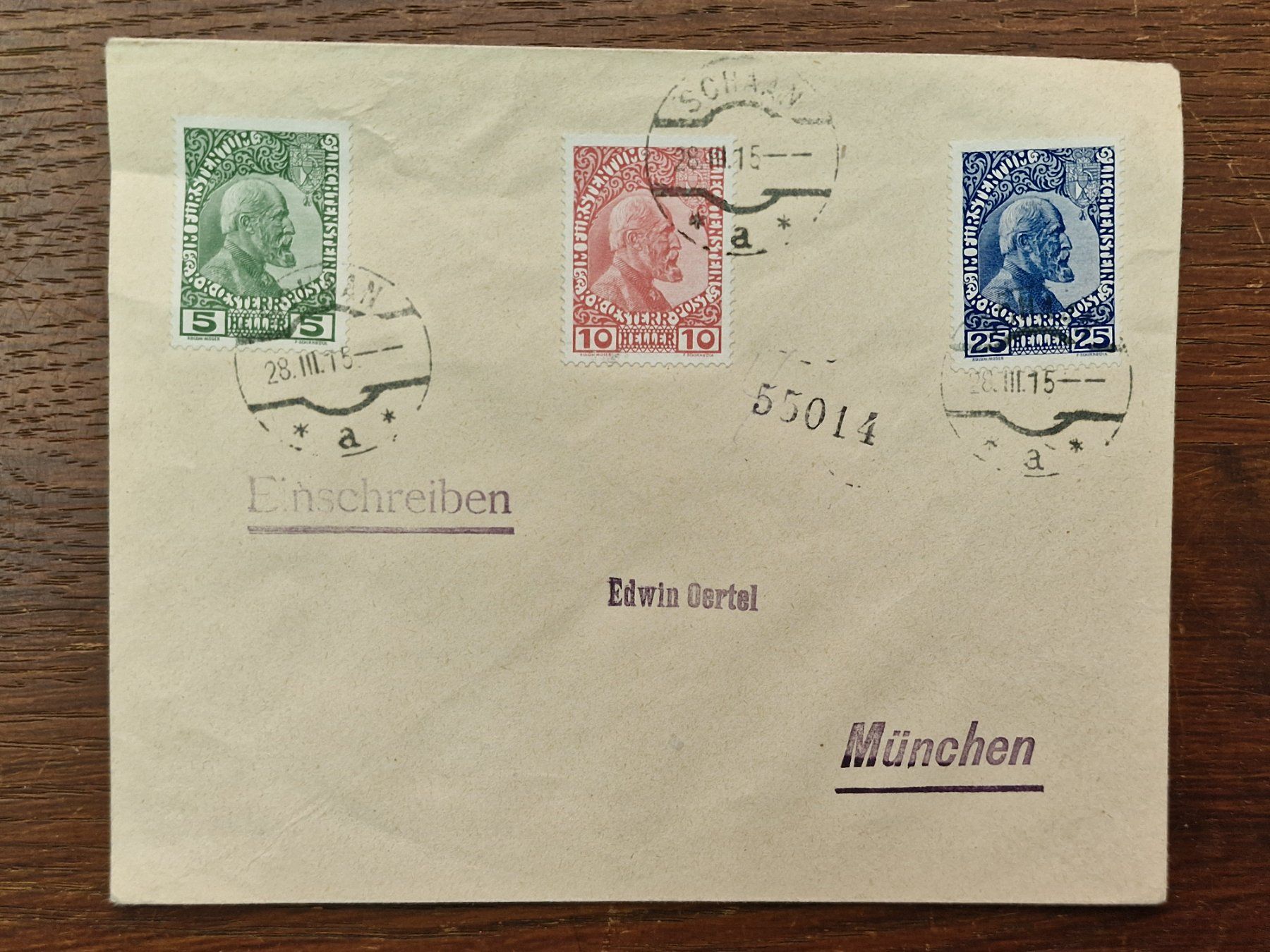 Tutti i francobolli: R-Brief Schaan-München 28.3.1915 – Usato da Aesch LU venduto da briefmarken.uray