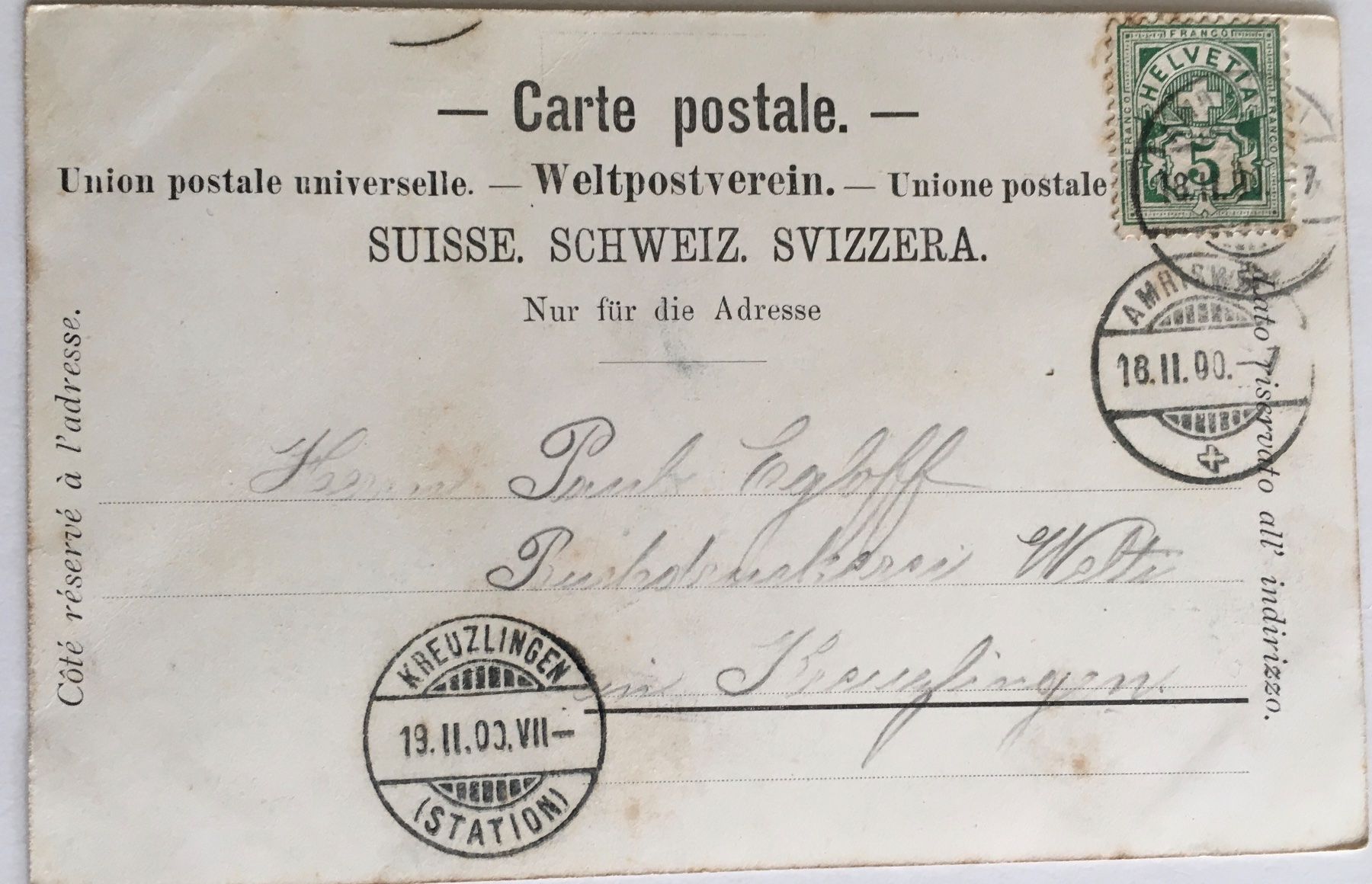 Cartoline postali: Gruss aus Amriswil, 3-Bild-Karte, 1900 – Usato da Frauenfeld venduto da Merk52 1