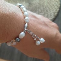 Armband wasserperlen,weiss+ grau silberfarben Kristall