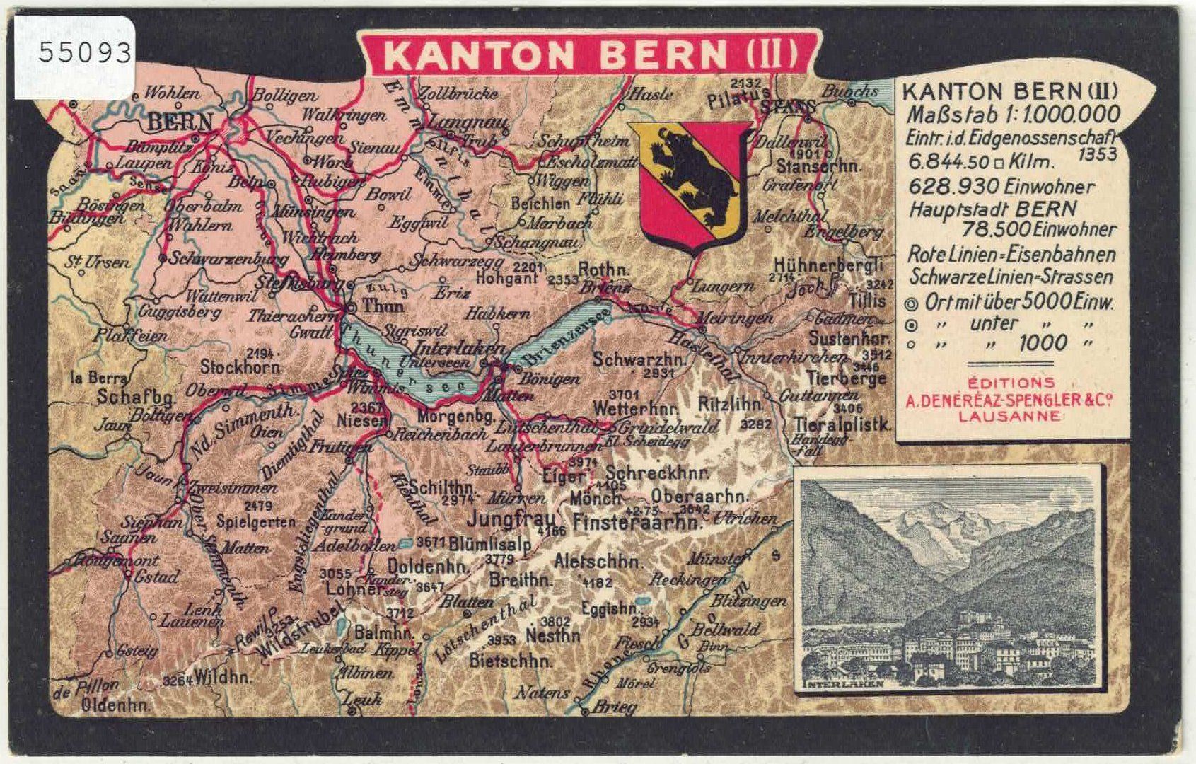 Cartoline postali: Landkarte Kanton Bern - Interlaken - Litho – Usato da Ettingen venduto da Kartenplanet