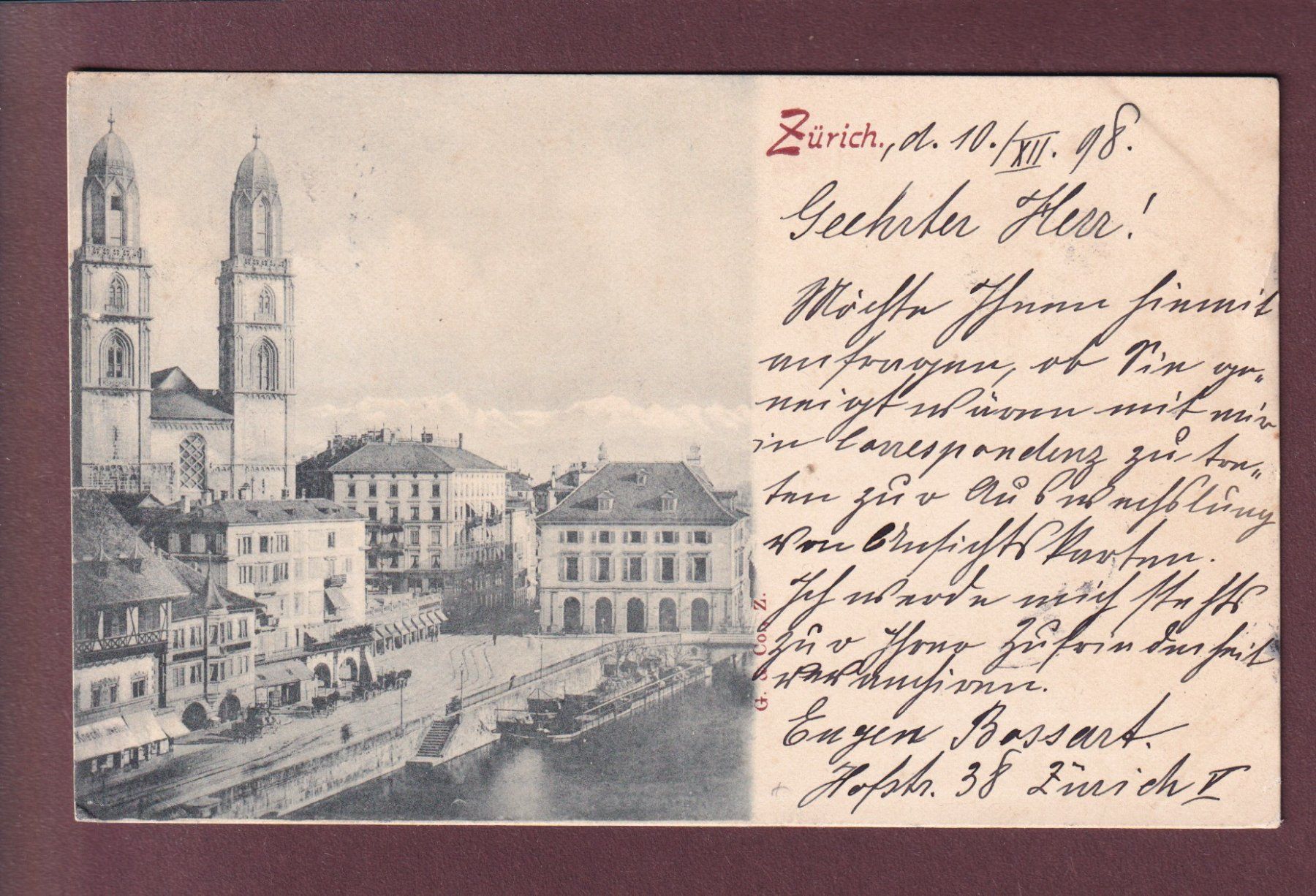 Cartoline postali: ZÜRICH - Grossmünster - 1898 – Usato da Pully venduto da nicecards