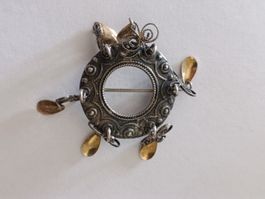 Broche Ancienne « Sølje » Norvège–Argent 830S & Vermeil(1900