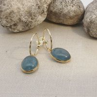 Halbcreolen 25 mm vergoldet Aquamarin Charms abnehmbar