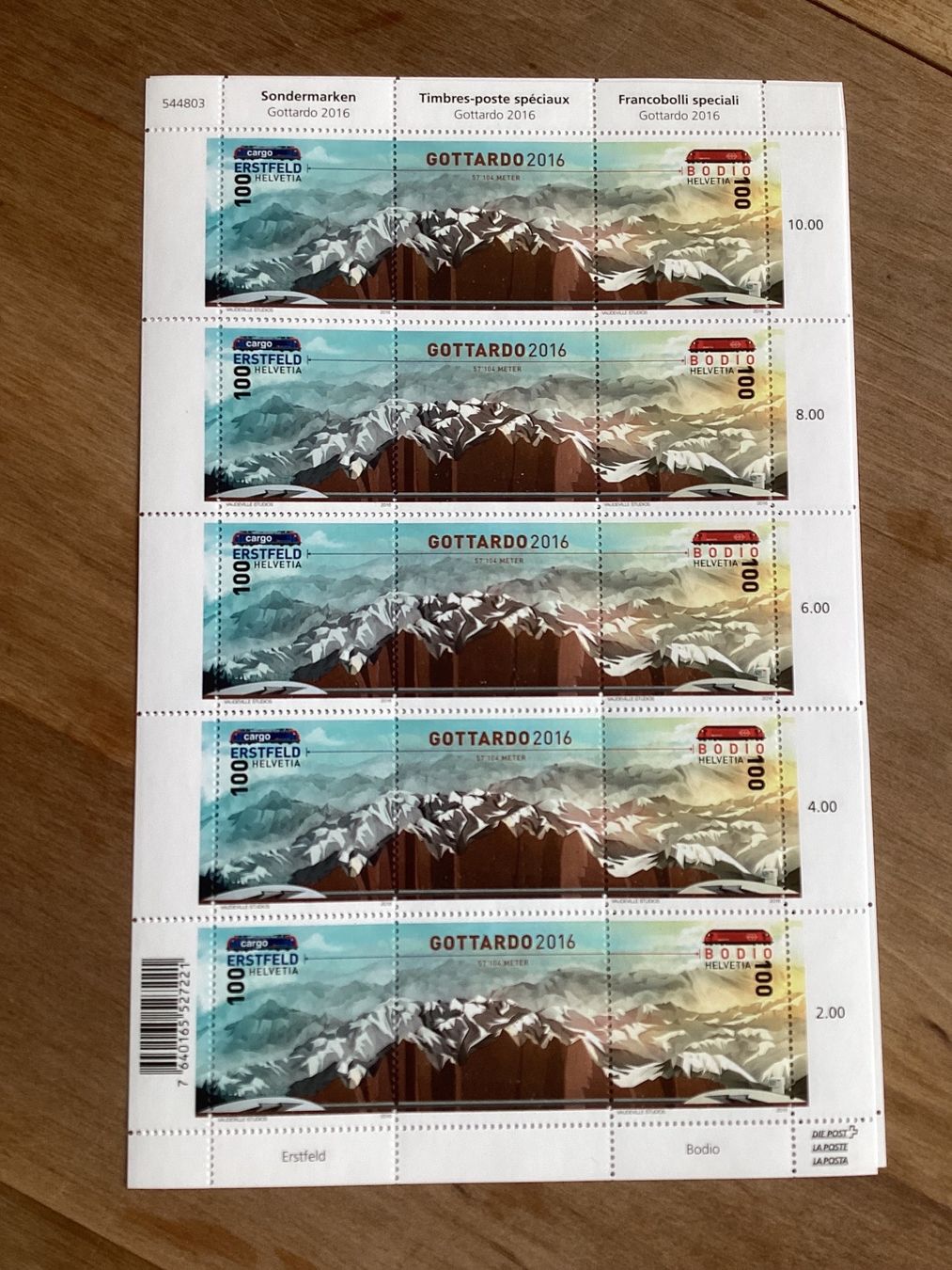 Alle Briefmarken: 10x Fr. 1.- Briefmarken postfrisch Gottardo 2016 – Neu (gemäss Beschreibung) aus Seftigen von Muggelwomb