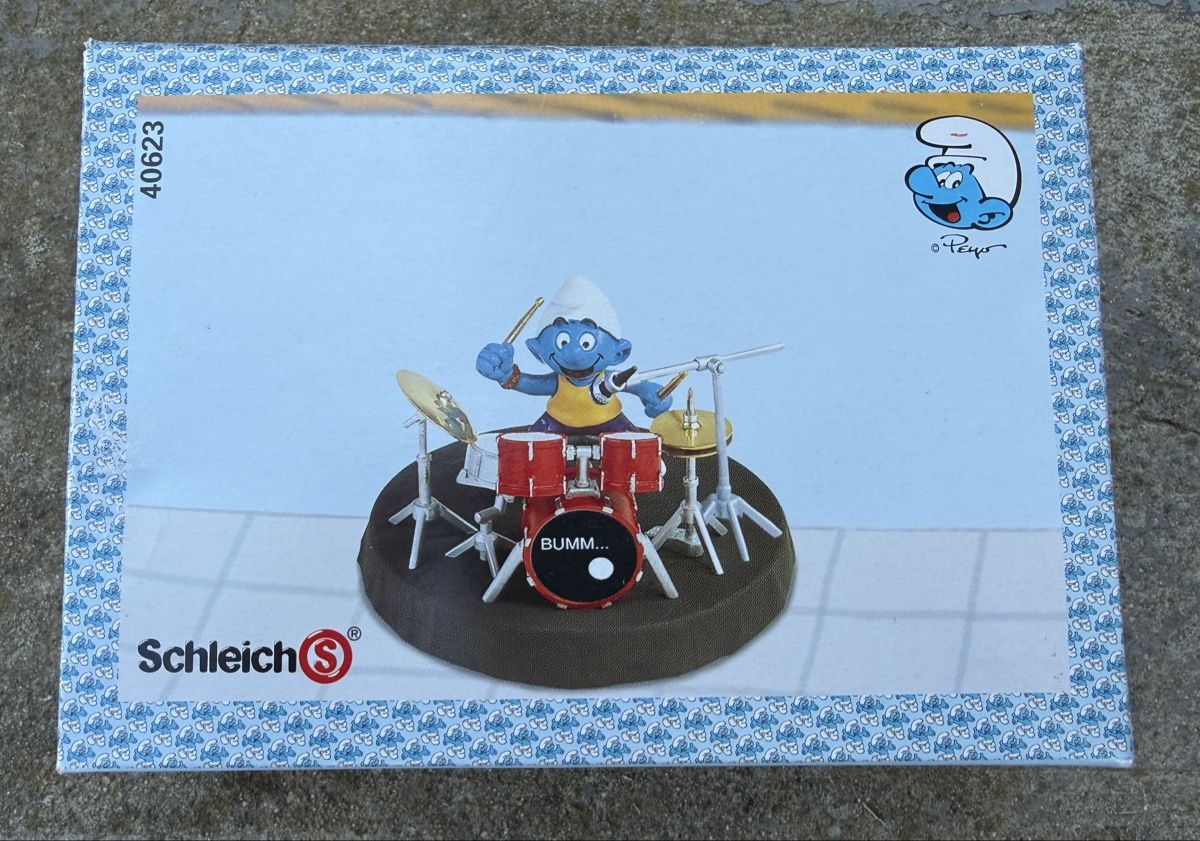 Schleich Statuette: Schleich Schlumpf Schlagzeug + Schlumpf Set – Nuovo e nell'imballaggio originale da Allschwil venduto da Collector.Shop.Swizz