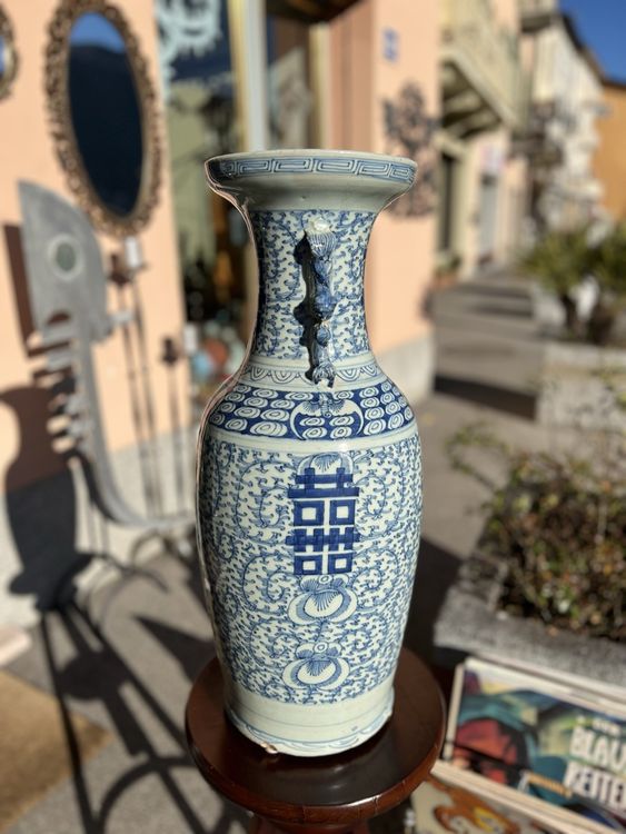 Vasetto Porcellana Cinese Blu E Bianco – Antiquariato Fatto A Mano, Fiori, Altezza 9 Cm