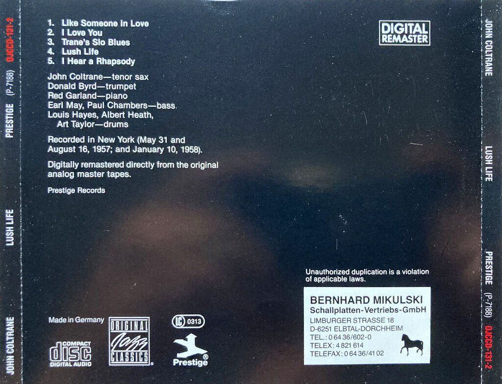 CD: JOHN COLTRANE - LUSH LIFE – Usato da Bottens venduto da hotter-than-hell 1