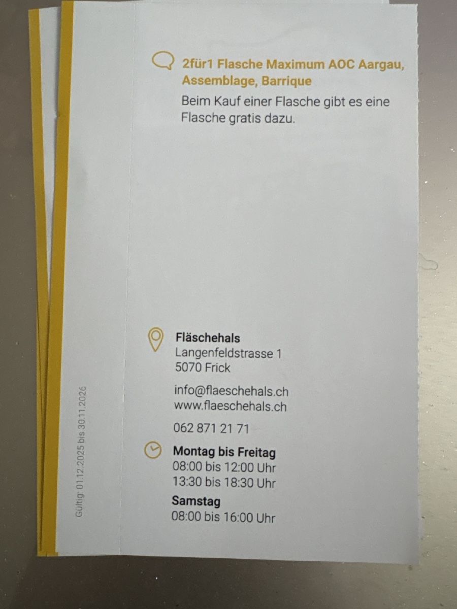 Buoni: Trois bons rabais pour Frick – Nuovo (secondo la descrizione) da Düdingen venduto da Yellow 3