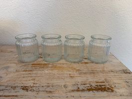 4 Windlichter aus Glas gerippt transparent, Neu