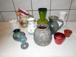 Keramik Vasen, Konvolut, 9 Stück, z.Teil handgemacht- bemalt