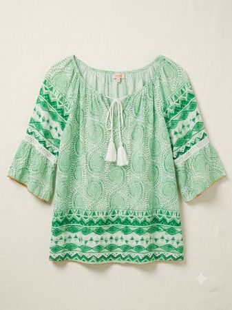 Bluse Viskose Grösse S grün weiss gemustert, Top