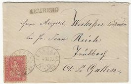 Stabstempel Hemberg 1870, Peterzell auf Marke und Brief