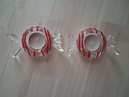 2 X TEELICHTHALTER UND KERZE  IN TÄFFELI FORM