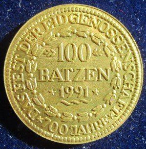 Medaillen: 100 Batzen 1991 Canton Schwyz – Neu (gemäss Beschreibung) aus Luzern von Horoskop1 1