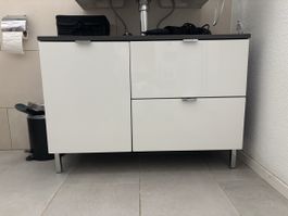 Waschbeckenunterschrank weiss hochglanz, grau 
