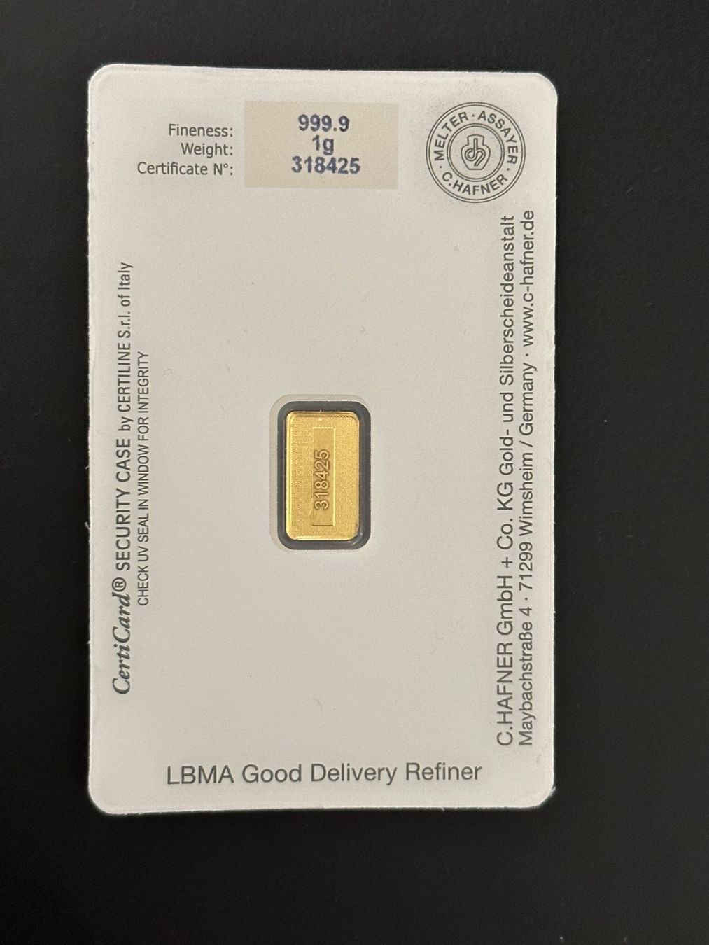 Metalli preziosi: Goldbarren 1g Chafner LBMA – Nuovo e nell'imballaggio originale da Untersiggenthal venduto da byiggy 1