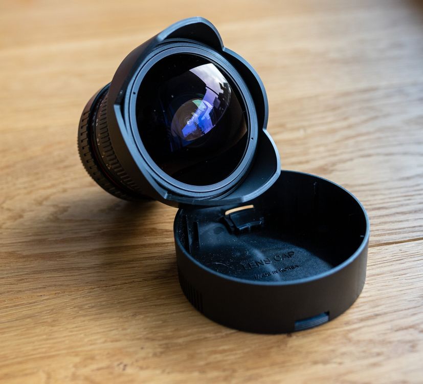 Samyang 8/3,5 lens Fisheye II DSLR Nikon F AE handmatige focus automatische diafragmaring fotolens, supergroothoeklens zwart