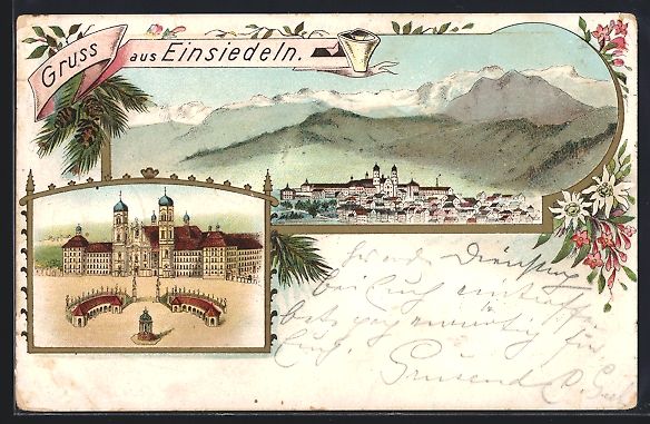 Cartoline postali: Litho Einsiedeln, Teilansicht mit Kloste – Usato da Berlin venduto da bartko-reher