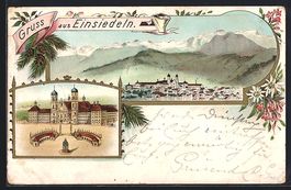 Litho Einsiedeln, Teilansicht mit Kloste