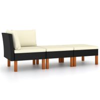 3-tlg. Garten-Lounge-Set Poly Rattan und Eukalyptus Massivho