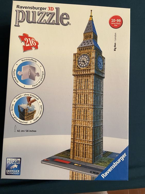 Puzzle 3D Ravensburger Big Ben – 216 Pièces Numérotées, Sans Colle, Dès 10 Ans !