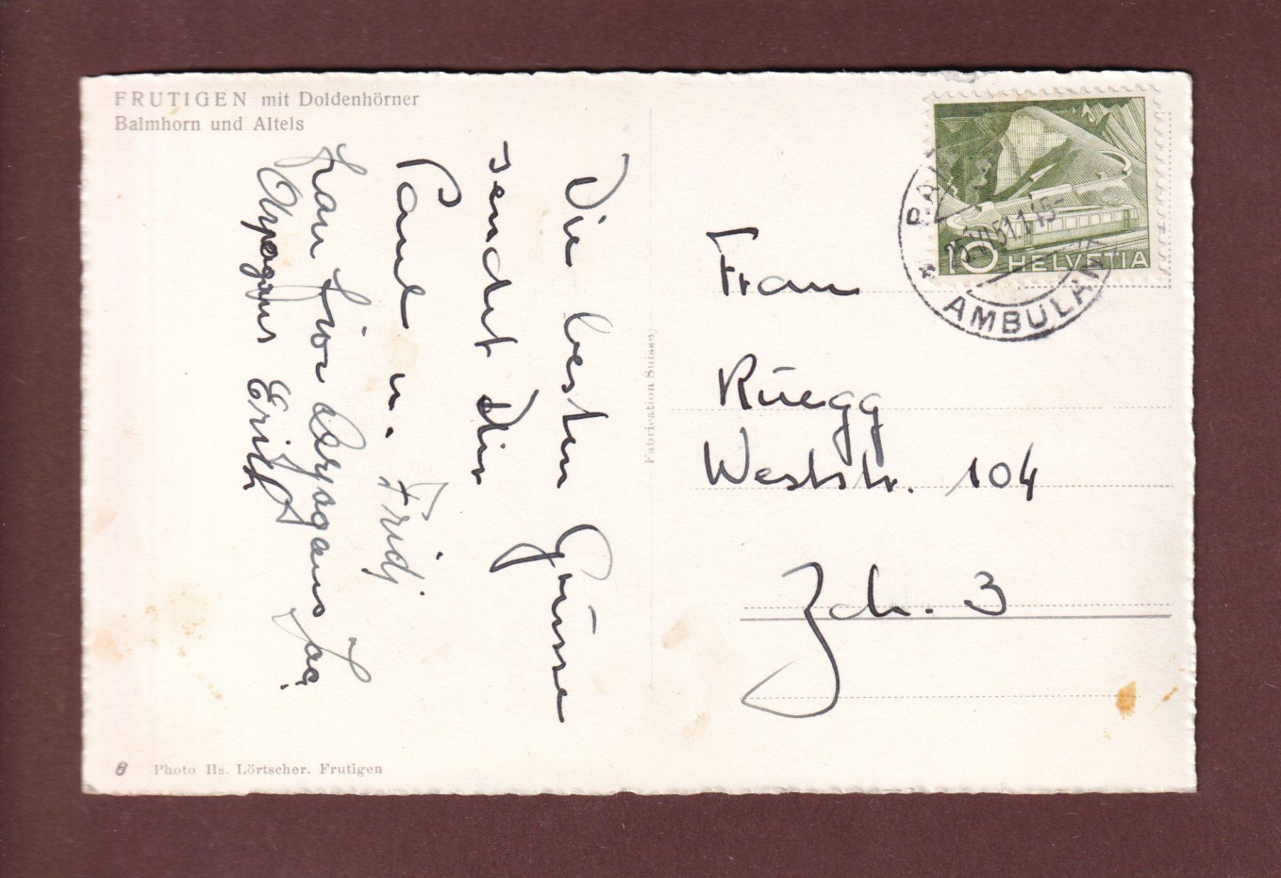 Cartoline postali: FRUTIGEN - Kirche - Doldenhörner - 1951 – Usato da Pully venduto da nicecards-shop 1