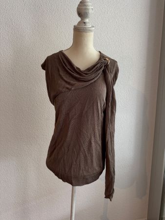 Brauner Feinstrick Pullover mit Drapierung, Grösse L