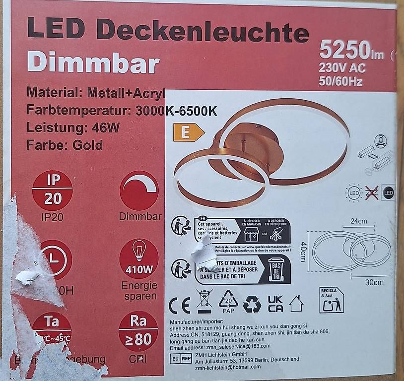 Lampadari & plafoniere: LED Deckenleuchte Wohnzimmer Modern Gold 2 Ring Dimmbar – Usato da Biberstein venduto da jas014 2