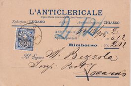 AK L'Anticlericale Ticinese, Chiasso, abbonamento 1903 rara