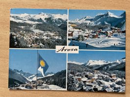 Alte Postkarte Arosa mit Schnee & Bergen Wintergrüsse