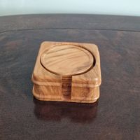 Vintage Untersetzer aus Olivenholz und Glas mit Halter