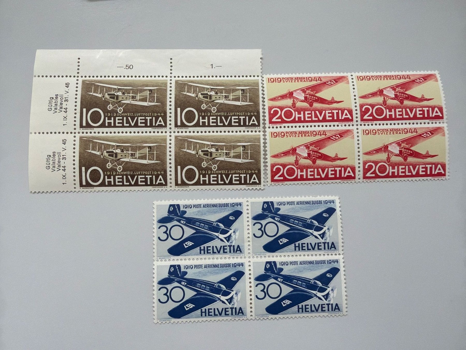 Tutti i francobolli: 1944 Flugpostmarken Viererblock – Usato da Küssnacht am Rigi venduto da POSTOMASTER