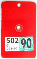 Velonummer Velovignette Zürich ZH 90 mit Vignette 1990