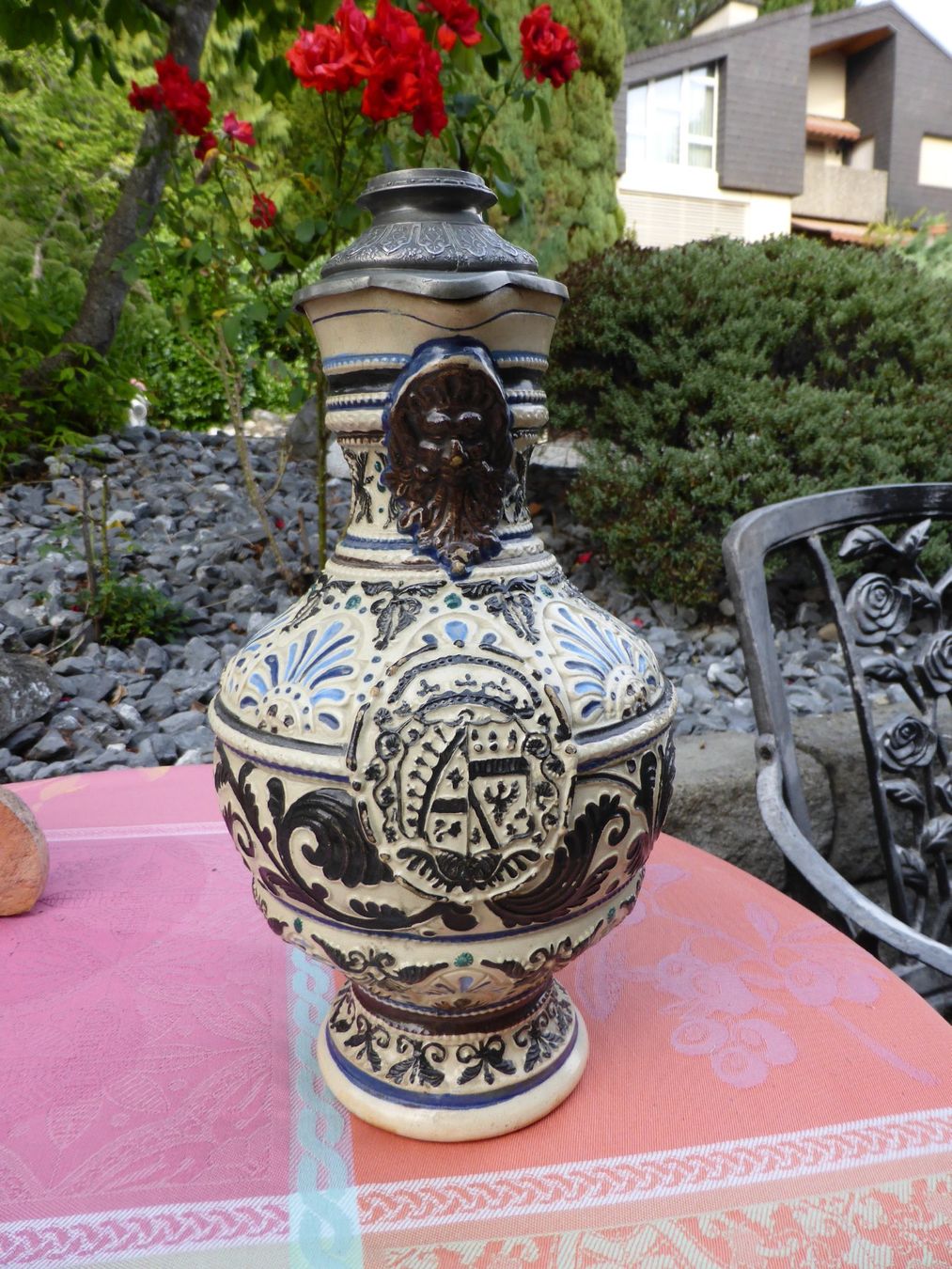 Caraffe: STEINGUT KRUG MIT ZINNDECKEL WESTERWALD BRD - CA 1920 – Usato da Reinach AG venduto da pussi100 9