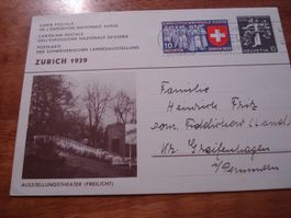 Ganzsache 1939, Landi Zürich, Zusatzfrankatur, gelaufen