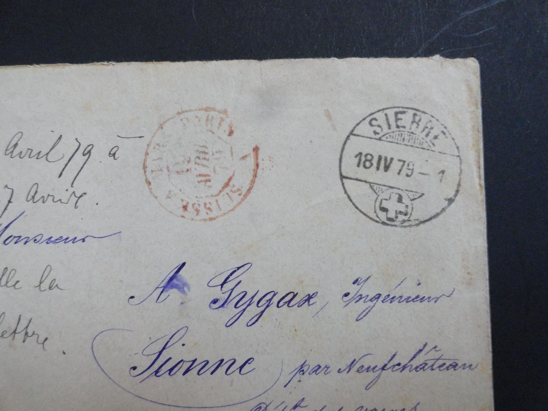 Tutti i francobolli: 1879, Brief von Sierre nach Frankreich – Usato da stäfa venduto da brandy66 2
