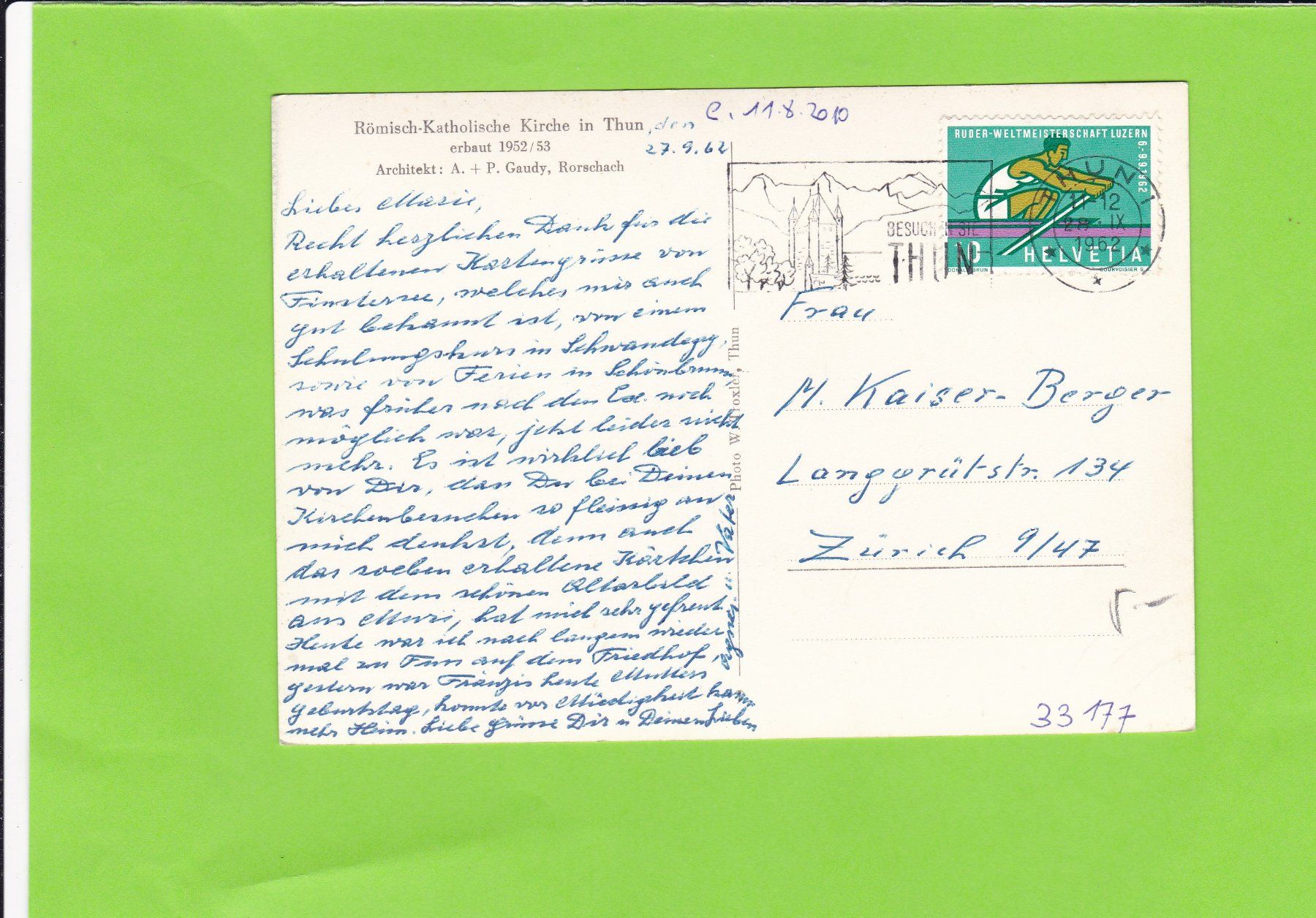 Cartoline postali: Katholische Kirche, Thun – Usato da St. Peterzell venduto da neckertal 1