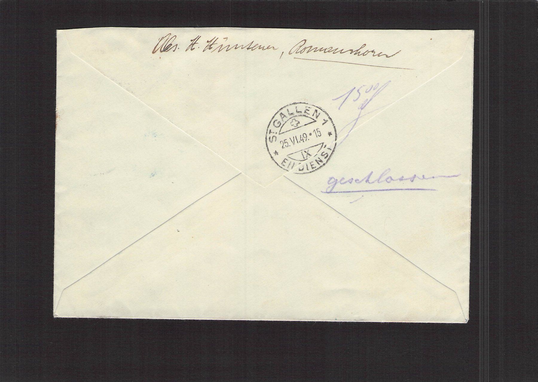 Tutti i francobolli: Beleg Romanshorn - St. Gallen , 25.Vl.1949 – Usato da Reichenburg venduto da Pipo-67 1
