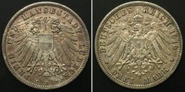 LÜBECK 3 Mark 1910 A, Silber ERHALTUNG! vz+