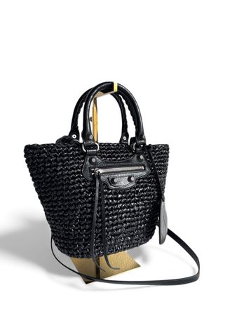 BALENCIAGA Nylon Raffia Le Cagole Small Panier Tote Tasche
