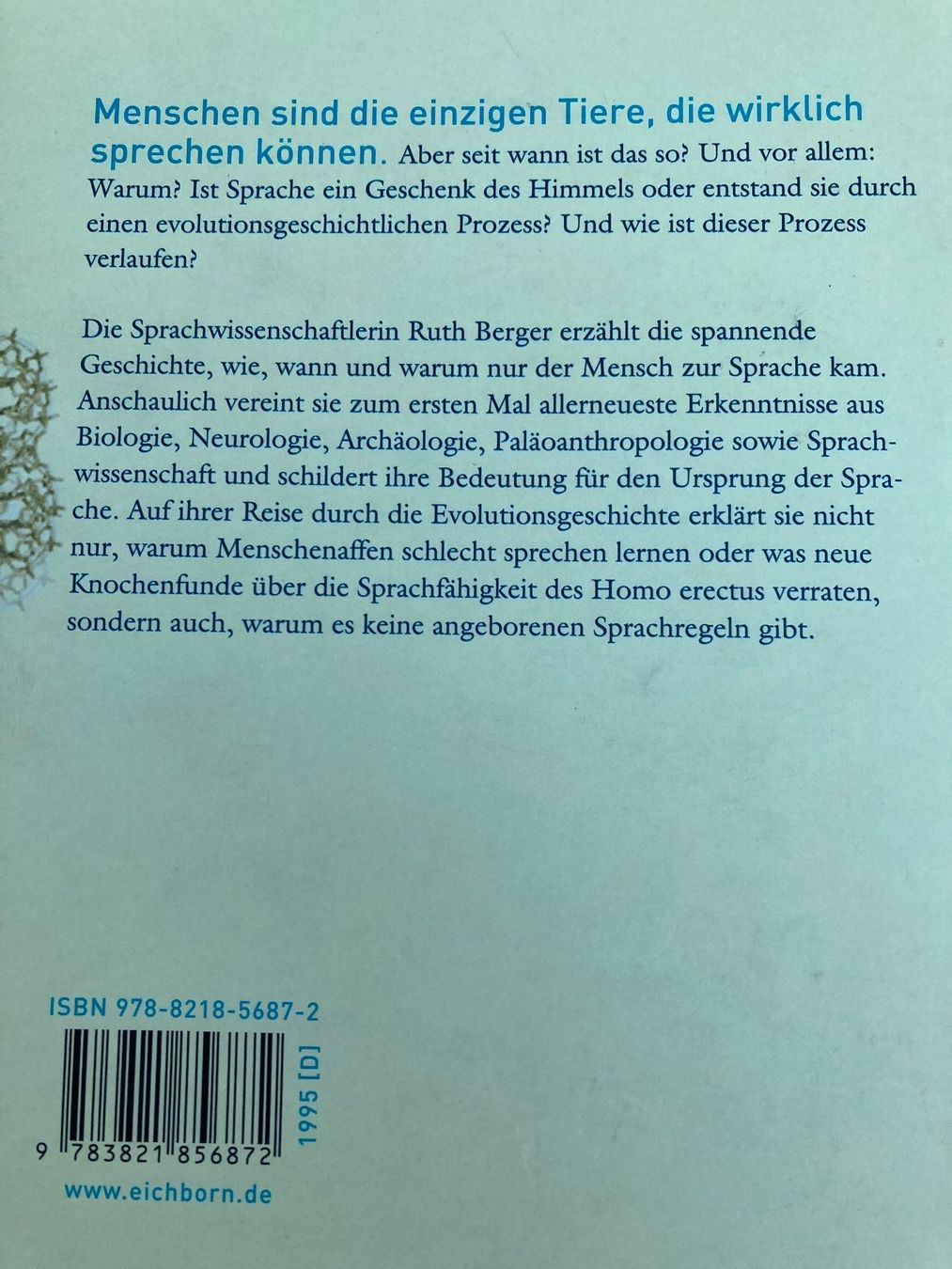Bücher: Ruth Berger, Warum der Mensch spricht,Geschichte der Sprache – Gebraucht aus Baden von Yoyo1 1